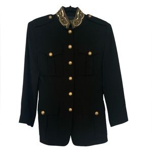 Vintage Donna Karan New York, Black Jacket with Gold Sequin Collar, Size 4